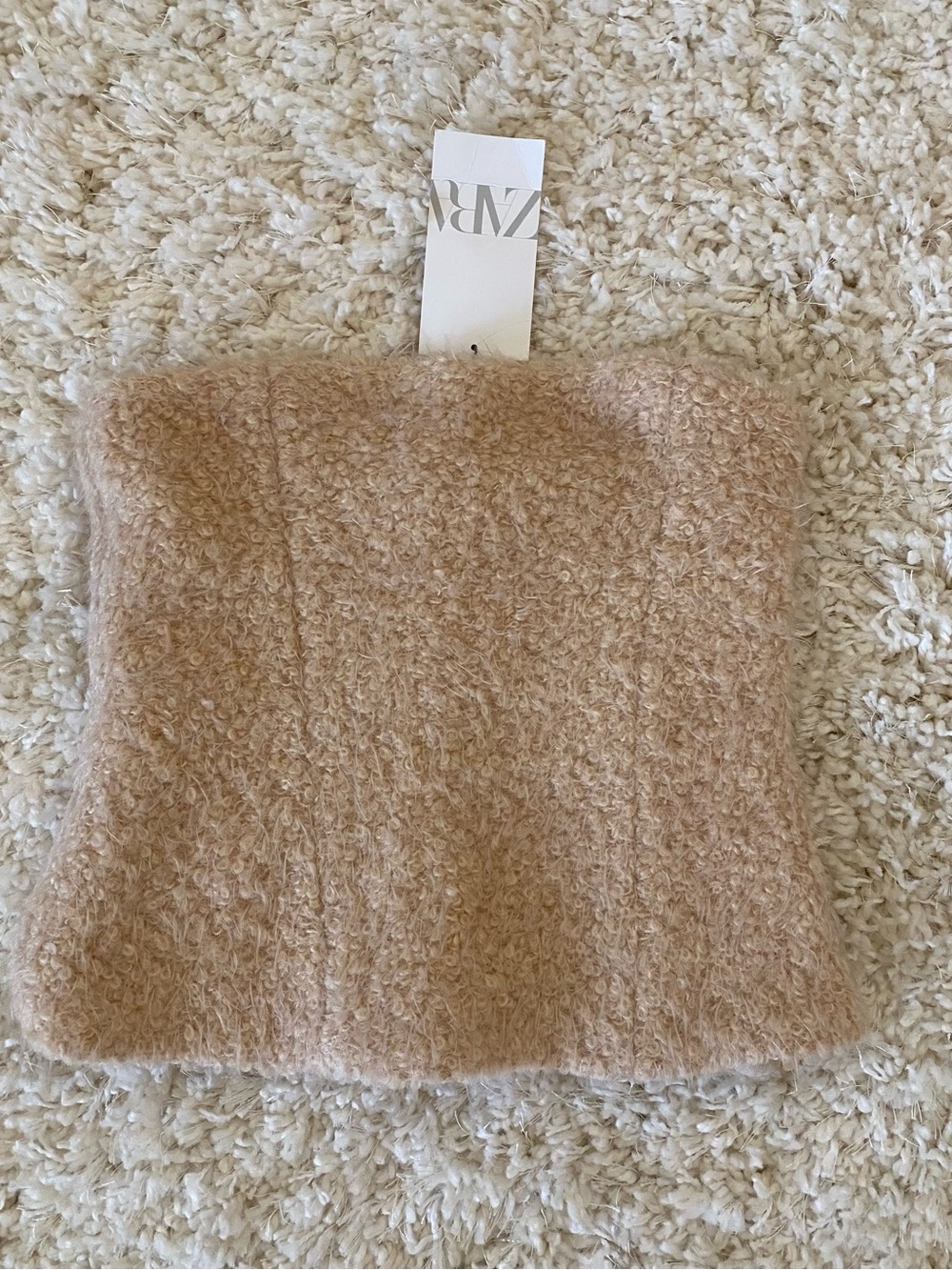 Zara Fuzzy Strapless Tube Top - Neutral Beige